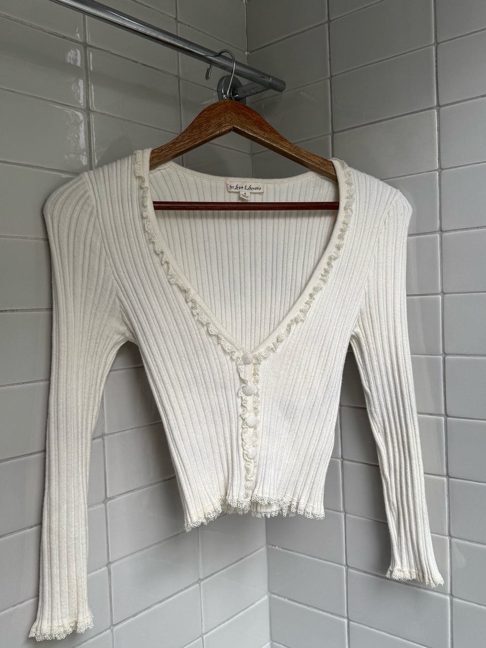 For Love & Lemons X Victoria’s Secret Ivory Ribbed V-Neck Button Cardigan Size S